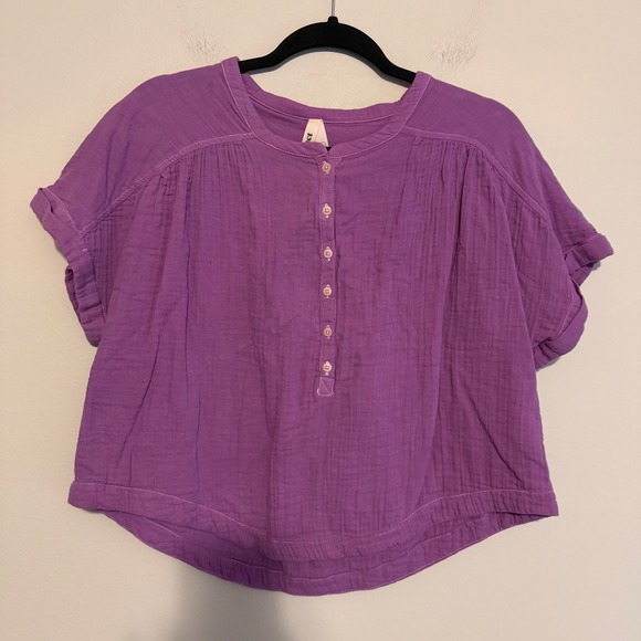 Pact Tops - Pact Organic Coastal Double Gauze short sleeve top popover purple M resort boho